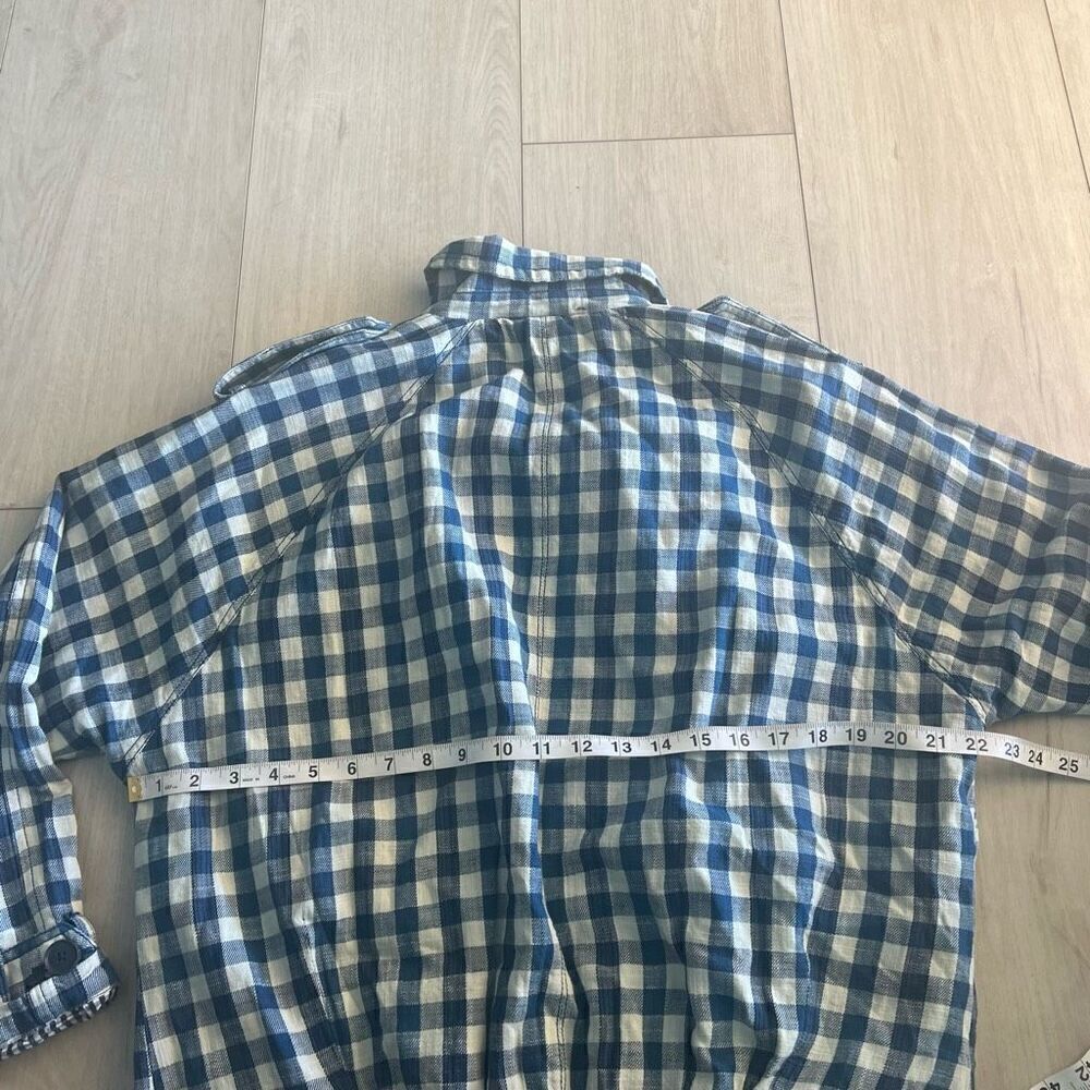 Anthropologie Cropped Trench Jacket Blue/wht Sz XS Cozy Lining - Picture 4 of 7